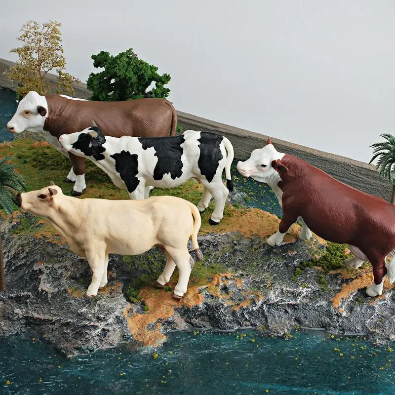 Farm Cattle Toy Realistic Miniatures Cattle Cow Figurine Garden Cattle Figurines Collection Model Toy For Kids Gift