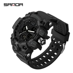 Sanda 6030 Jeugdmode Elektronische Sport Mannen Horloge Militair Leger Kwarts Buitenshuis Casual 50M Waterdicht Led Digitaal Mannen Horloge