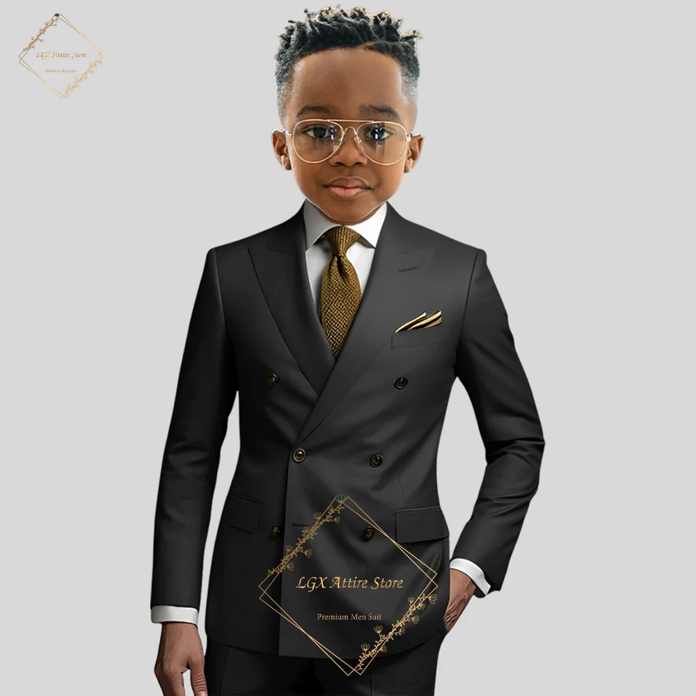 Terno duplo breasted elegante cáqui para meninos, conjunto de 2 peças, jaqueta com lapela de pico personalizada, calças, festa de casamento, terno formal para ocasião