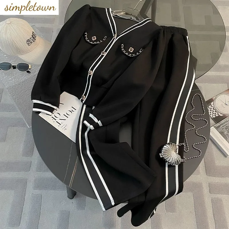 Spring and Autumn New Fashionable Women's Set Korean Version cardigan casual top+loose wide leg pants two-piece set