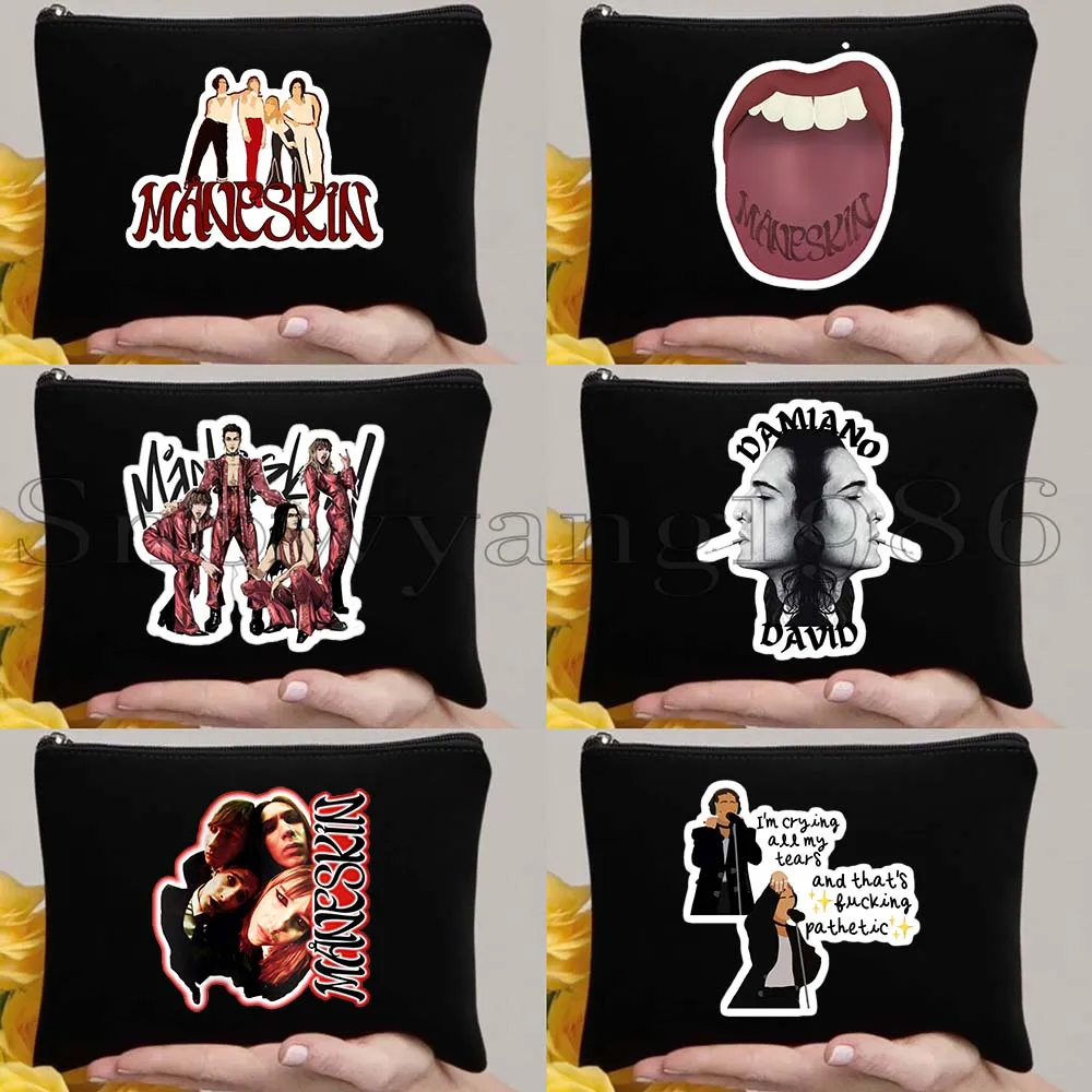 6 uds. de bolsas de maquillaje de lona Maneskin Damiano David Italia Music Band MAMMAMIA Victoria Damian, estuche para lápices con cremallera
