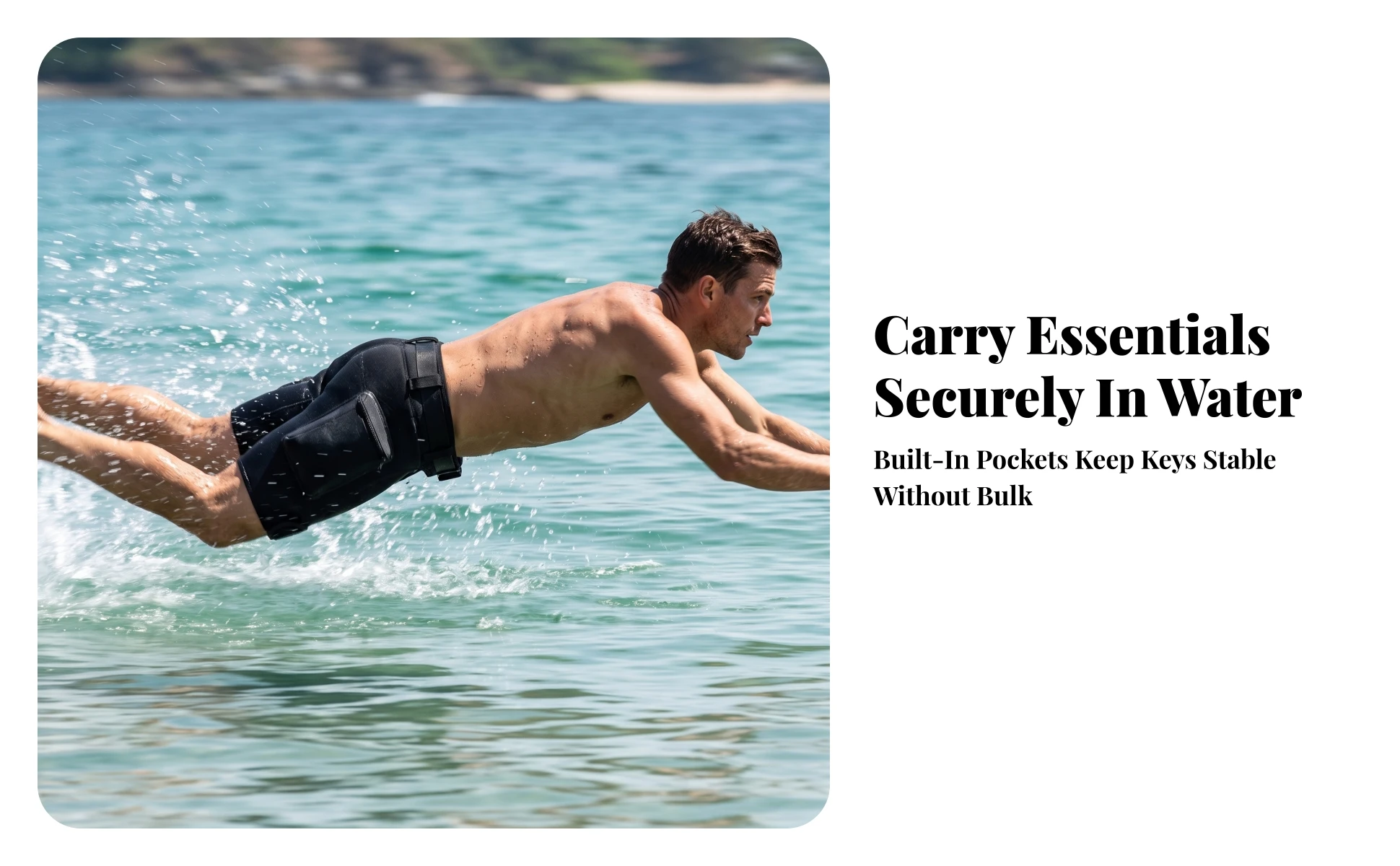 Diving Shorts with Buckle Closure Flexible Swim Shorts with Side Pockets Swimwear Snug for Men, Swimming, Surfing