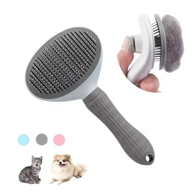 

Custom One Key Self-Cleaning Cat Grooming Brush Dog Massage Shedding Remover roller Cardboard Package Round Pet hair remover