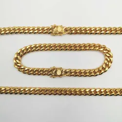 Hip hop Mens 18k Gold Plated Miami Curb Cuban Link Chain Necklace Bracelet Luxury 316L Stainless Steel Jewelry sets 8mm