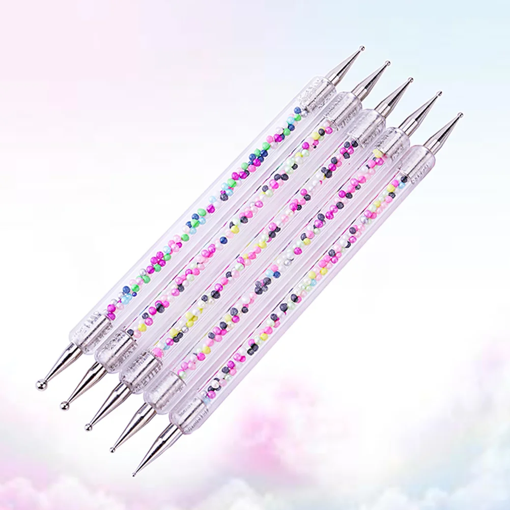 5pcs Colorful Dotting Painting Pen Ball Stylus Dotting Tools Double-headed Acrylic Rod Rhinestone Beads Picker Manicure Nail Pen