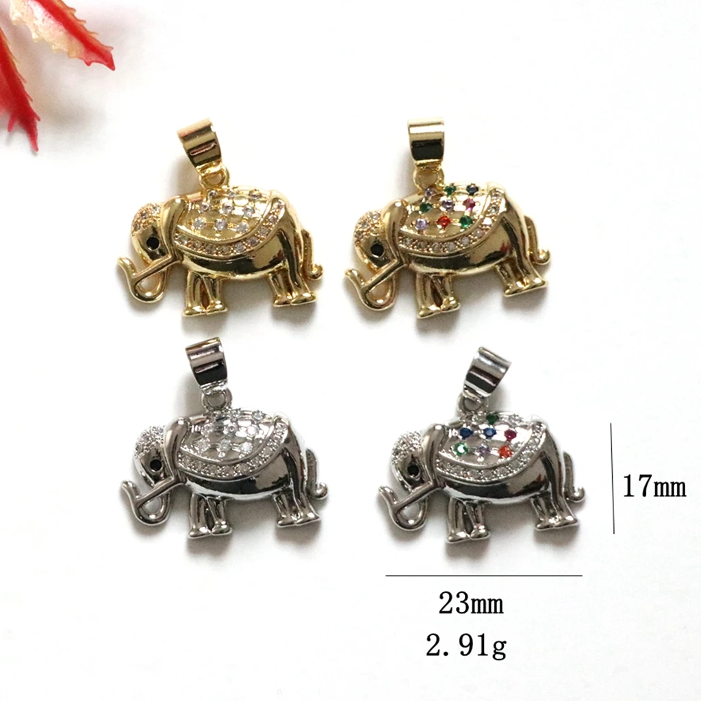 

4Pcs-23*17mm High-grade Colored Zircon Brass Elephant Pendant for Copper Gold Plated Hand Handmade DIY Jewelry Making Supplies