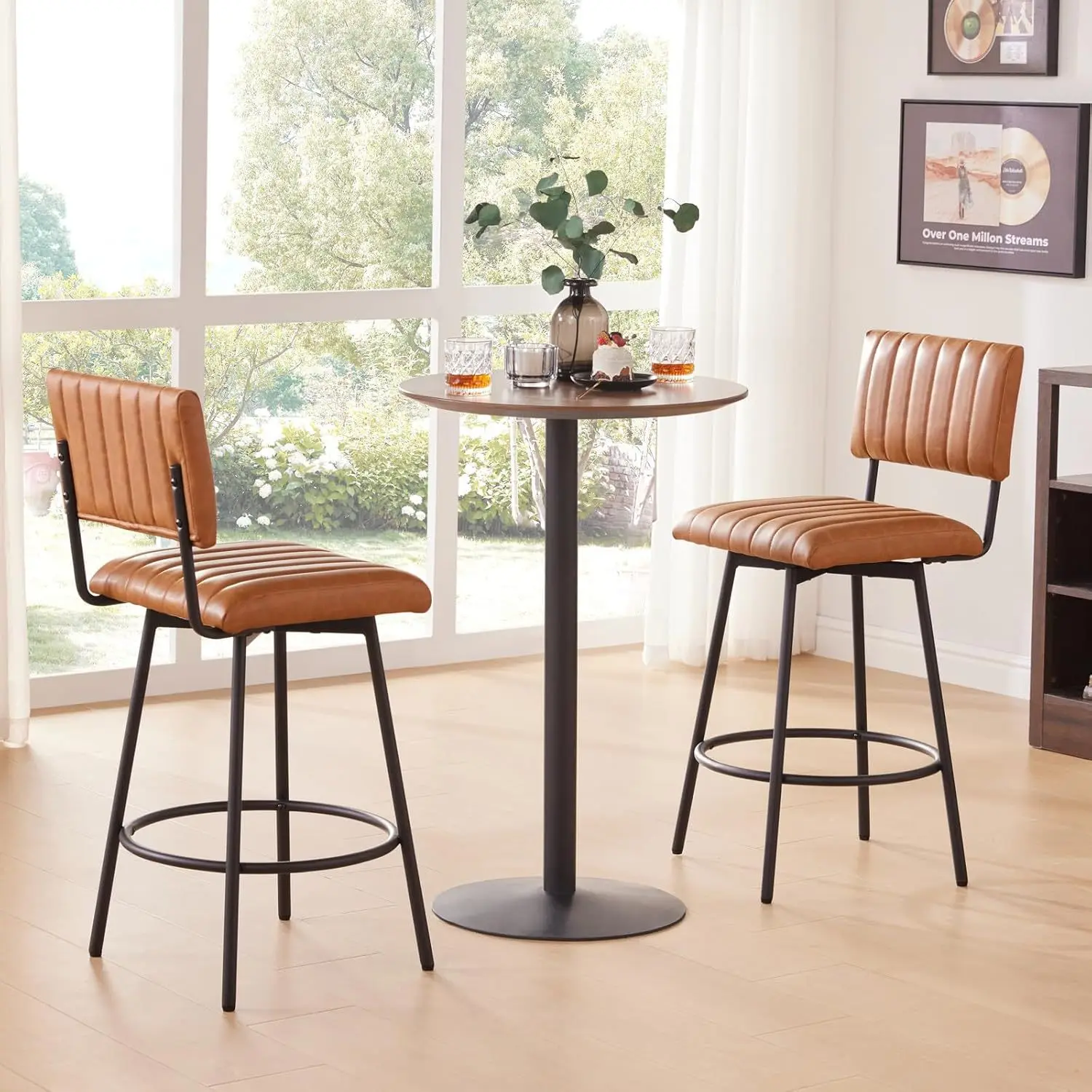 Rotating Counter Height Bar Faux Leather Soft Cushions and Backrests Bar Dining Chairs