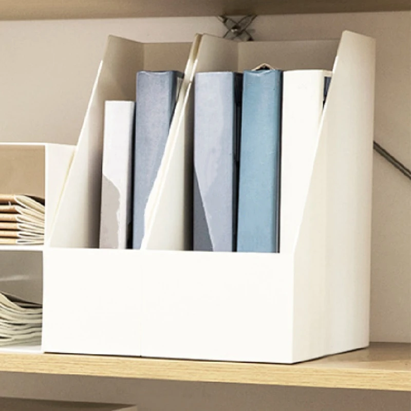 Desk Book Organizer Rack Home Office Storage Box Book Stationery Storage Rack Vertical Stackable Free Combination White