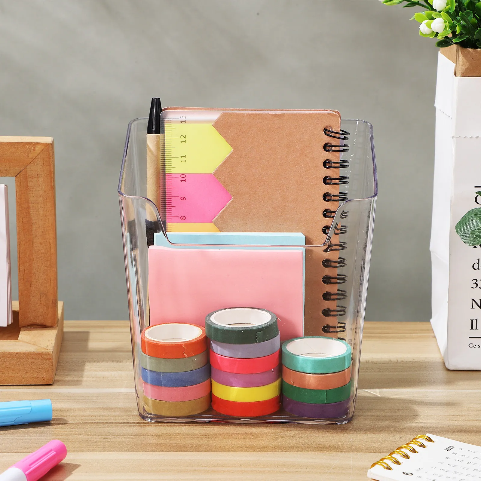 4Pcs Wall Mounted Storage Box Clear Adhesive Organizer No Drill Pen Pencil Holder Bathroom Kitchen Office Small Transparent