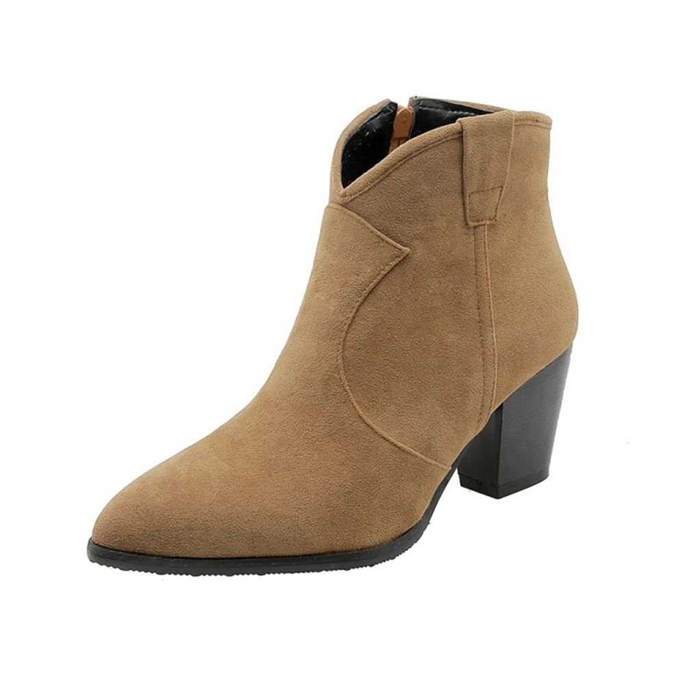 Botines BLXQPYT para Mujer, Tacones de Bloque a la Moda, Punta Puntiaguda, Cremallera Interior, Botines Cortos para Vestir de Fiesta, Talla Extra Grande 52 53 54 20-31