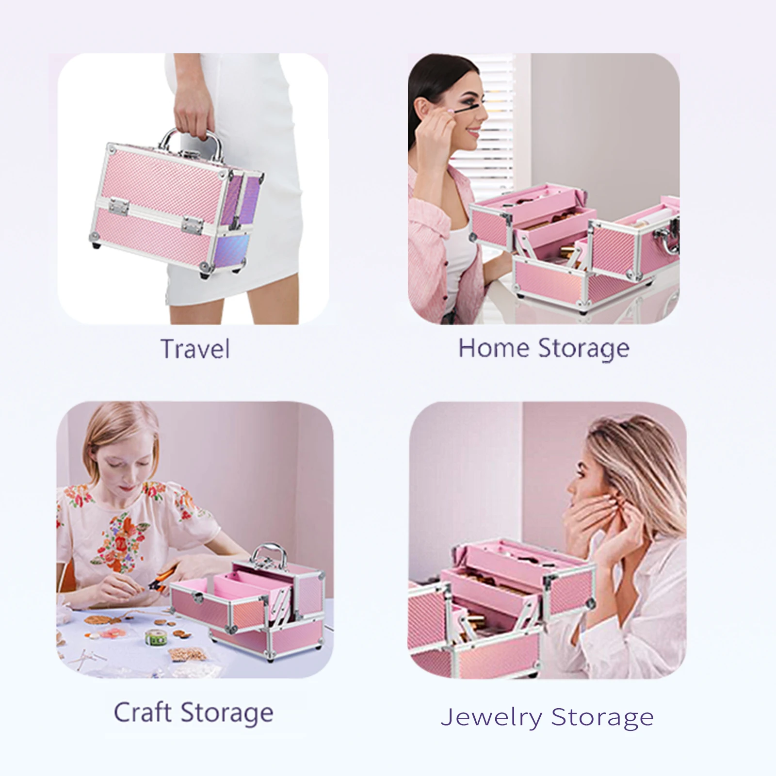 Portable Makeup Box Lock Mermaid Alloy Cosmetic Case with 4 Trays Girl\'s Jewelry Nail Hair Accessory Storage Organizer Suitcase