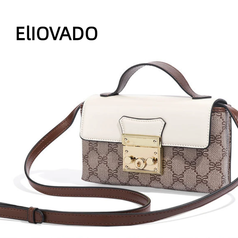 

ElIovado Vintage Handbag Fashion Patchwork Lock Women's Bag One Shoulder Diagonal Moonlight Treasure Box Small Square Bag