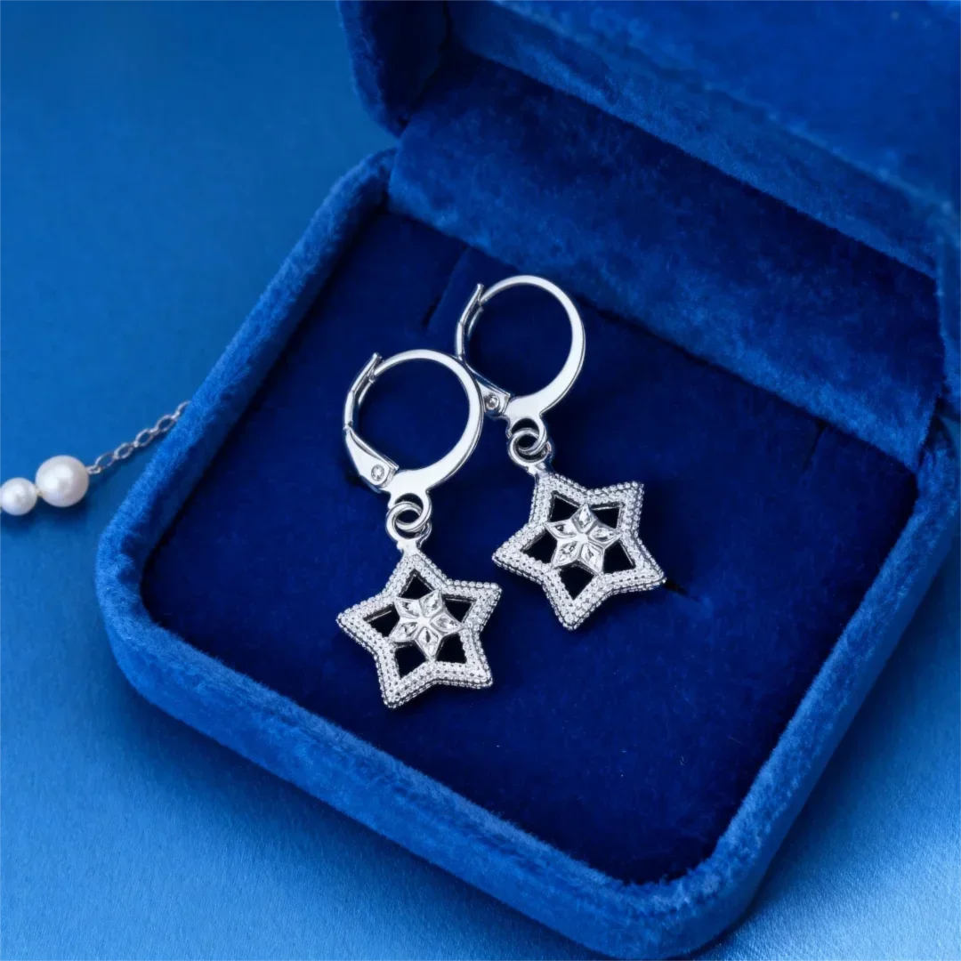 

925 sterling Silver star earrings for women fine charm Ear clip high quality Fashion Jewelry Christmas Gifts lady girl