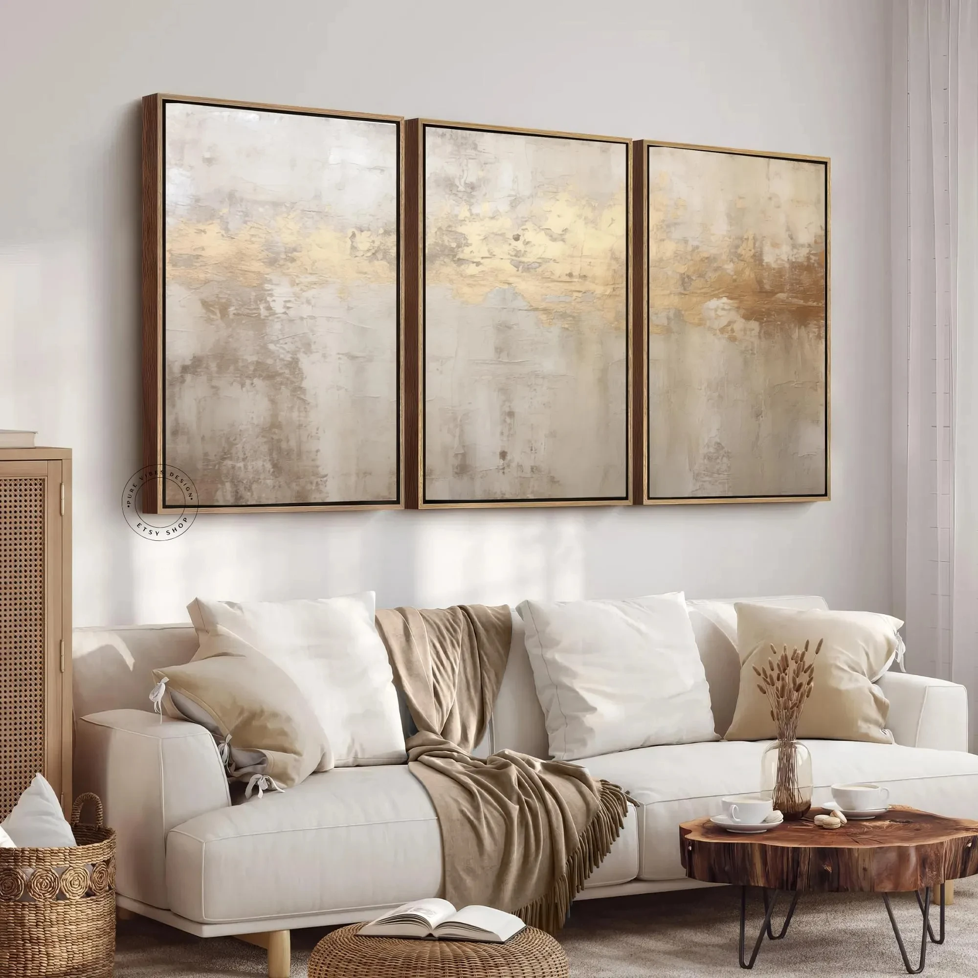 Home Decor Minimal - Neutral Gold Foil Abstract Canvas Wall