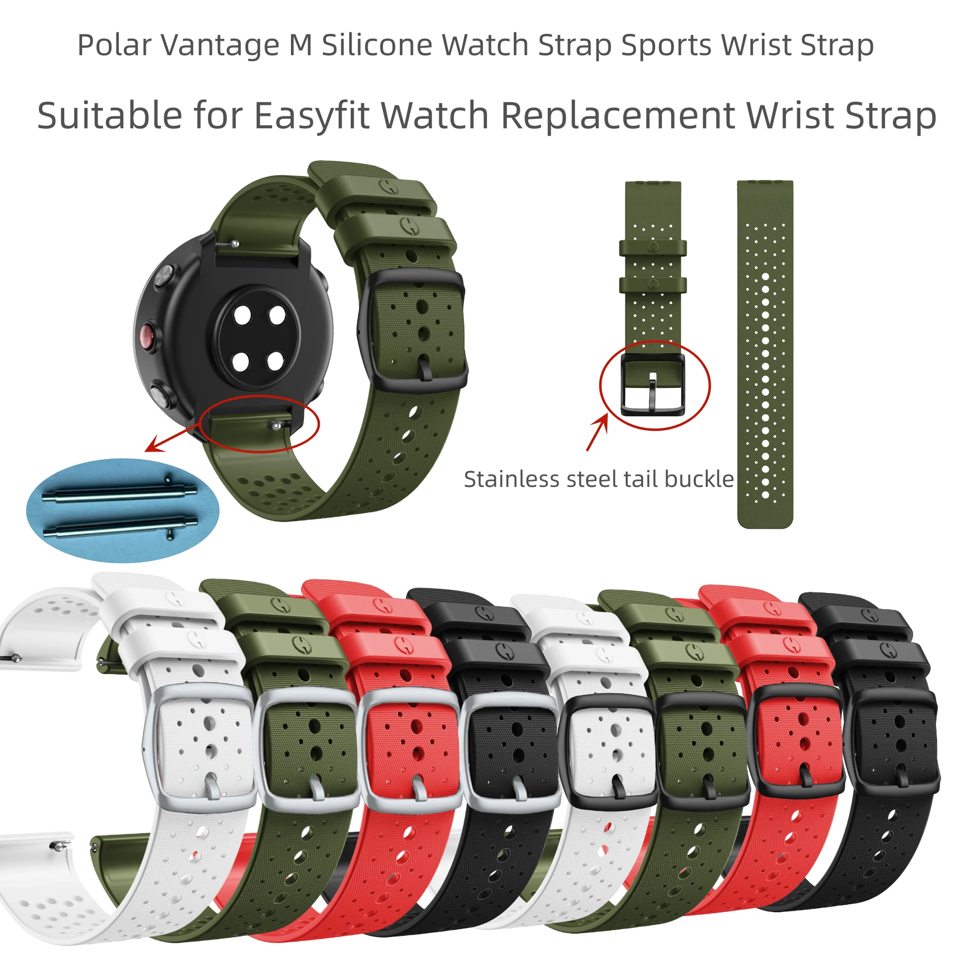 

Runcool For Polar Vantage M Silicone Watch Strap Easyfit Official Watch Accessories Silver Buckle Watch Strap