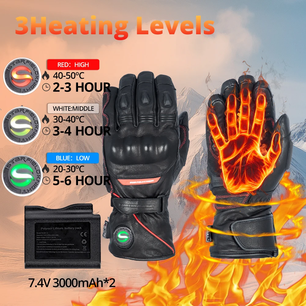 

Winter Heated Motorcycle Gloves Leather Waterproof Genuine Leather Heated Gloves Touch Screen Motorbike Gloves Heating Gloves