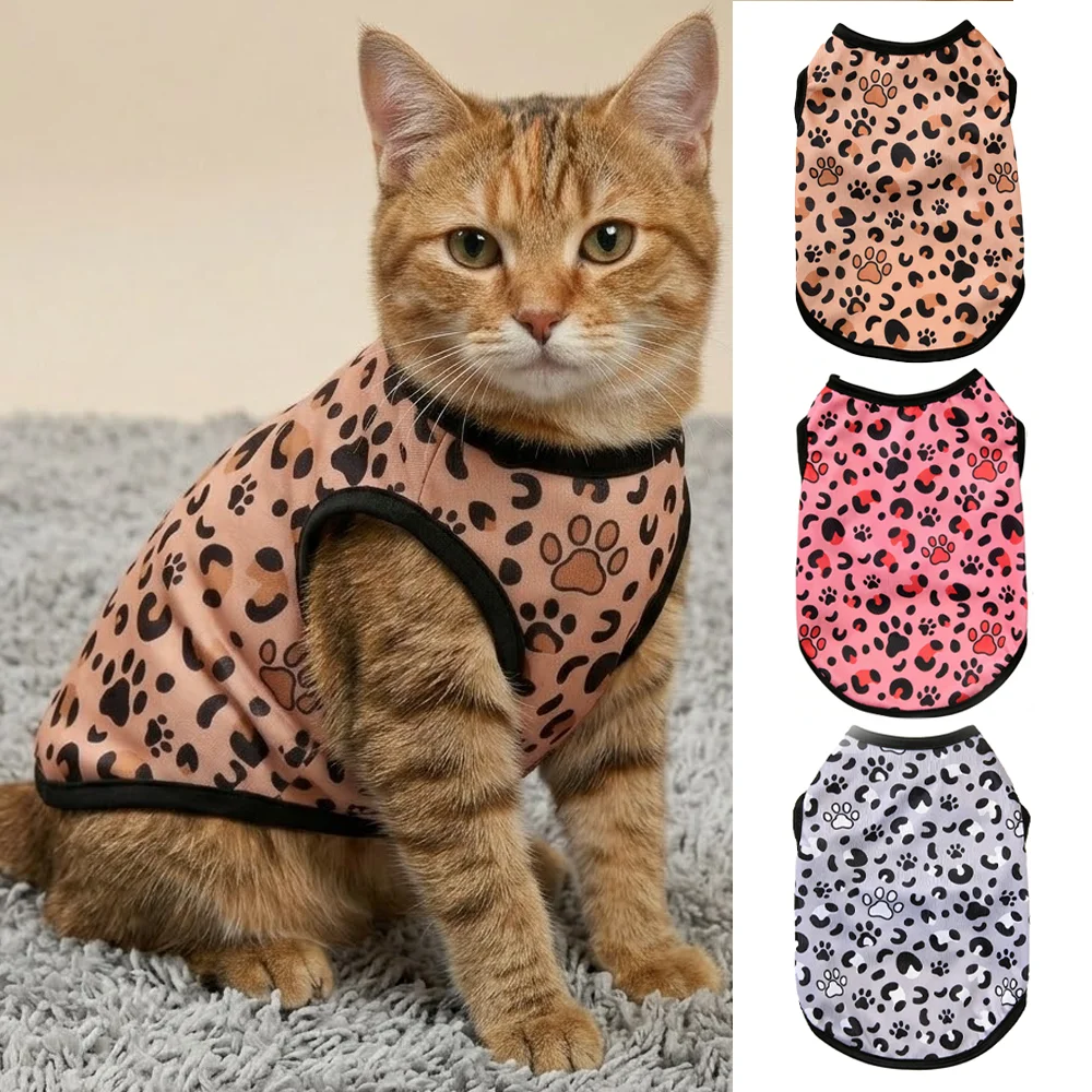 Chaleco con estampado de leopardo para gatos, ropa cómoda y suave sin mangas, camisa transpirable para gatos, jersey para gatos Sphynx, gatitos y cachorros