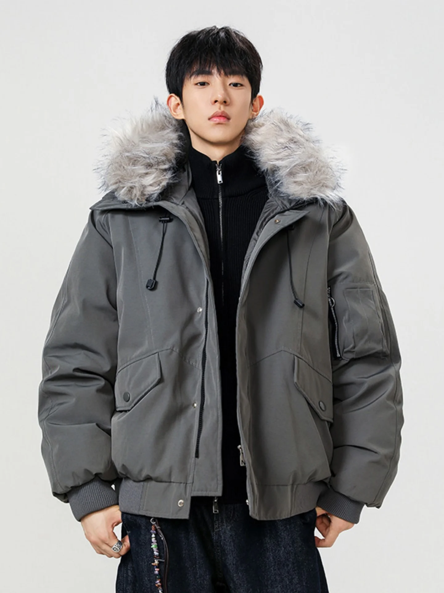 

Мужская зимняя парка с большим меховым воротником, ветрозащитная рабочая куртка, хлопковая, молодежная, модная, утепленная, на молнии, повседневная