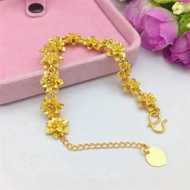 Gelang warna kuning emas 14K wanita, untuk pengantin memperluas gelang kuncup bunga, hadiah perhiasan gelang pertunangan pernikahan