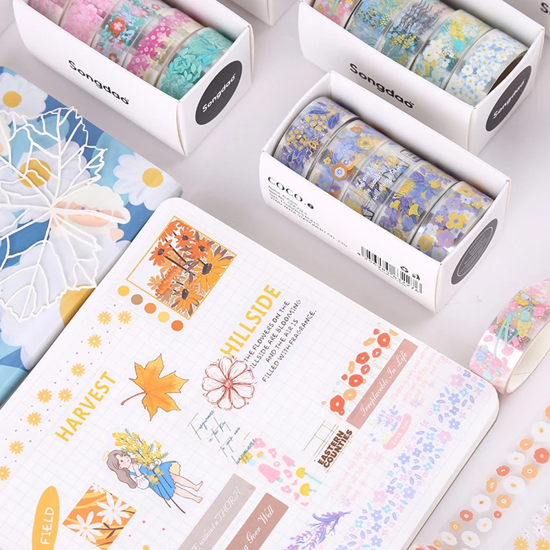 5 لفات/صندوق Kawaii شريط لاصق شفاف DIY مواد الديكور الشريط كراسة الرسم ملصقات اللوازم المدرسية القرطاسية اليابانية