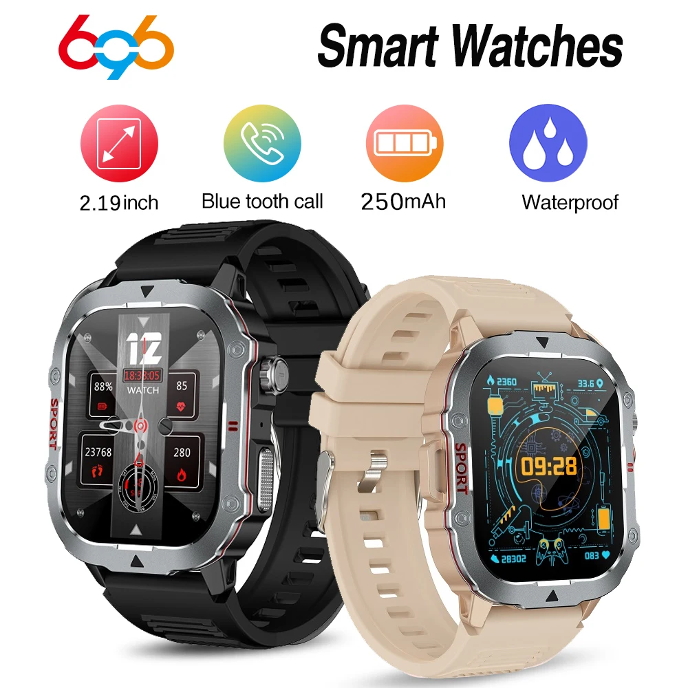 2.19' Men Outdoor Smart Watches Waterproof Blue Tooth Call Smartwatch Women 250mAh Full Scene Motion Mode 7/24 Health Monitoring