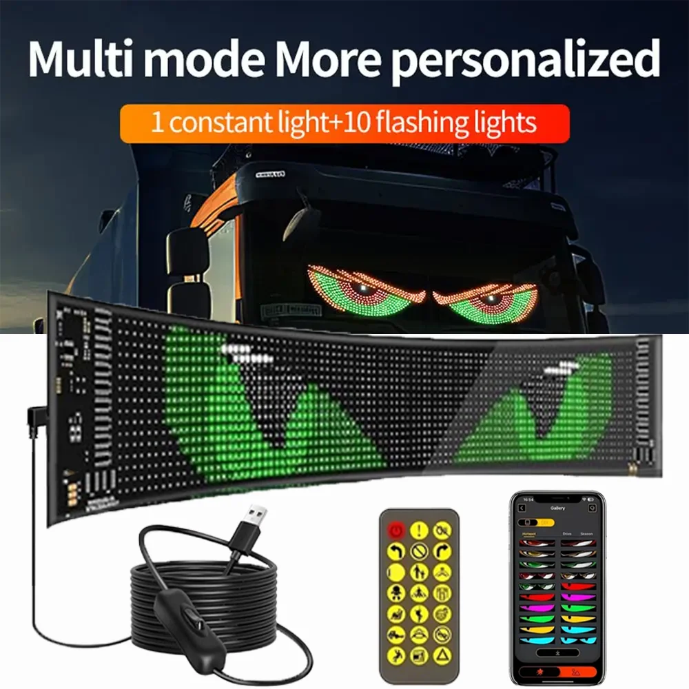 

Светодиодные «глаза дьявола» для автомобилей, 23x4.7 дюйма, с прокручивающимся LED-дисплеем для окон авто и фестивалей, умное управление, LED-дисплей для автомобиля, пиксельный