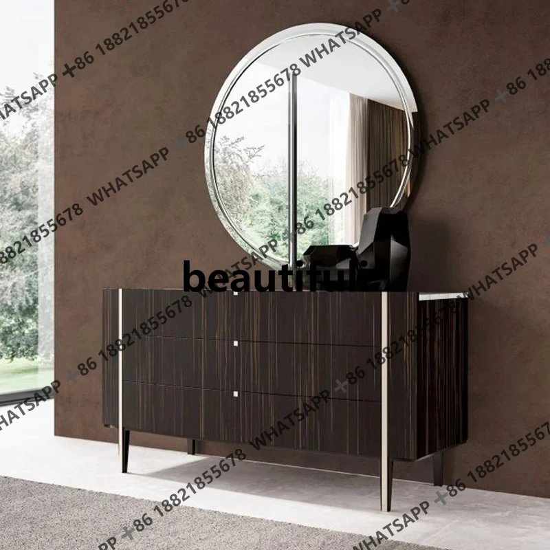 

Italian light luxury bedroom six chest cabinet solid wood TV cabinet modern entrance cabinet gold silk black sandalwood