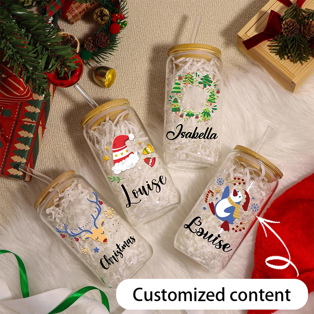 Personalisierter, maßgeschneiderter Eiskaffee, 16-Unzen-Kaffeetasse aus Stroh mit Deckel, Wintergeschenk, Valentinstagsgeschenk, Weihnachtsgeschenk