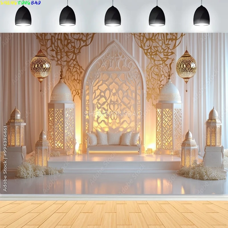 

Elegant White Wedding Hall Beautiful Palace Castle Photography Backdrops Elegant Pastel Flower Photo Studio Background DT-03