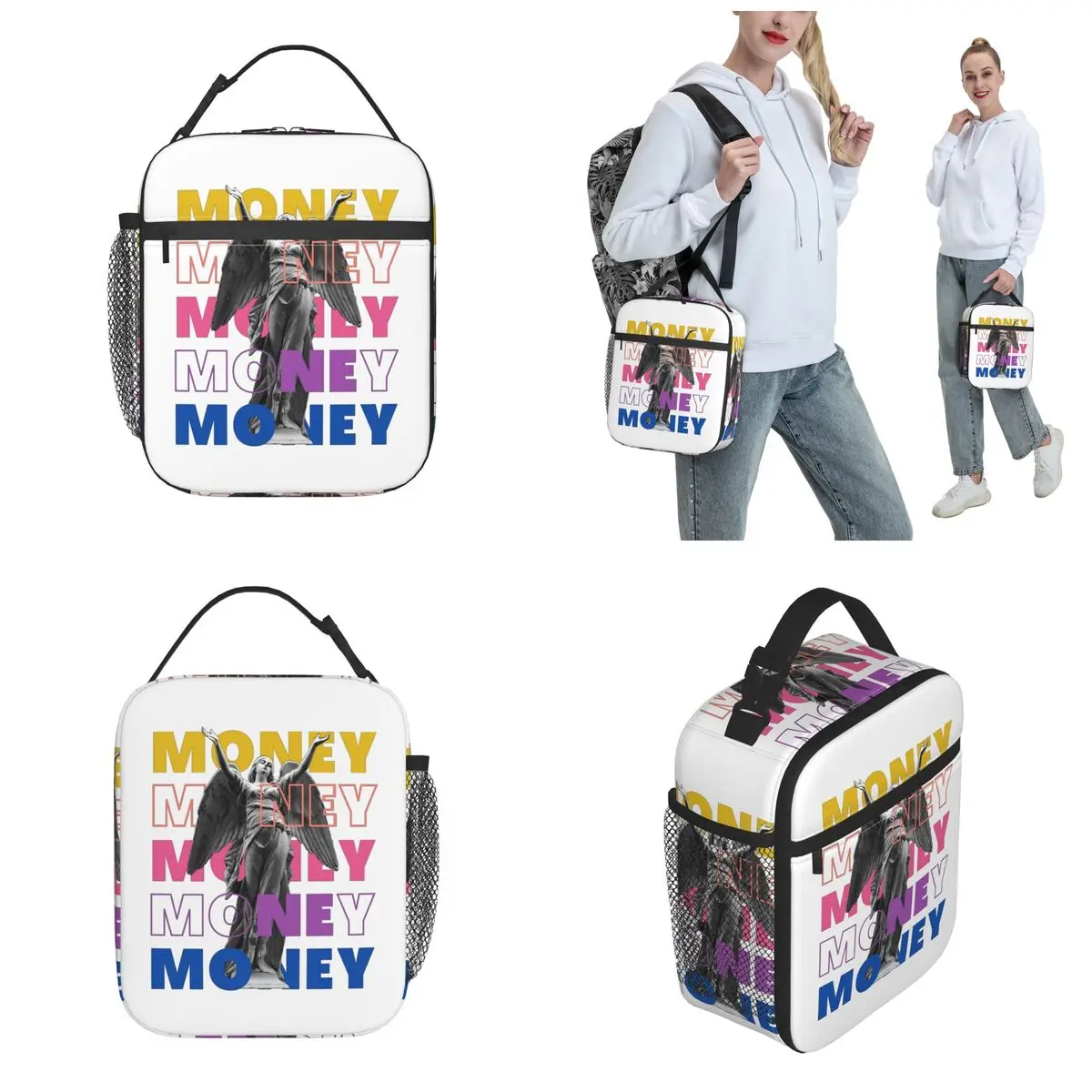 Money Angel Renaissance Angel MONEY Insulated Lunch Bag Food Bag Reusable Thermal Cooler Lunch Boxes For Picnic