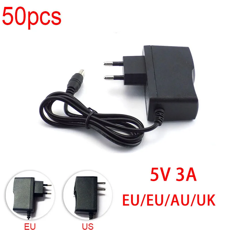 50pcs AC to DC 5V 3A 3000mA Power Adapter EU US UK AU supply  Converter adapter 5.5mm x 2.5mm for LED Strip light CCTV Camera