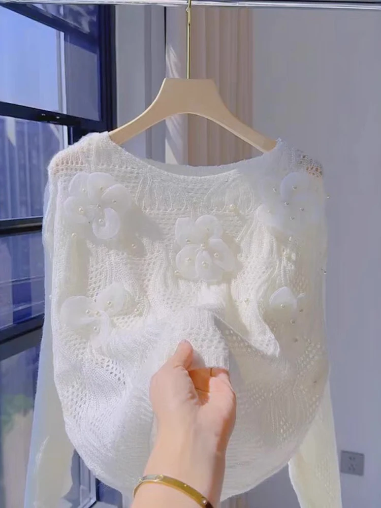 

Трикотаж с вышивкой чайных цветов, женский длинный свитер свека Fre Sle, весна-осень, новинка, защита от солнца, прикрытие