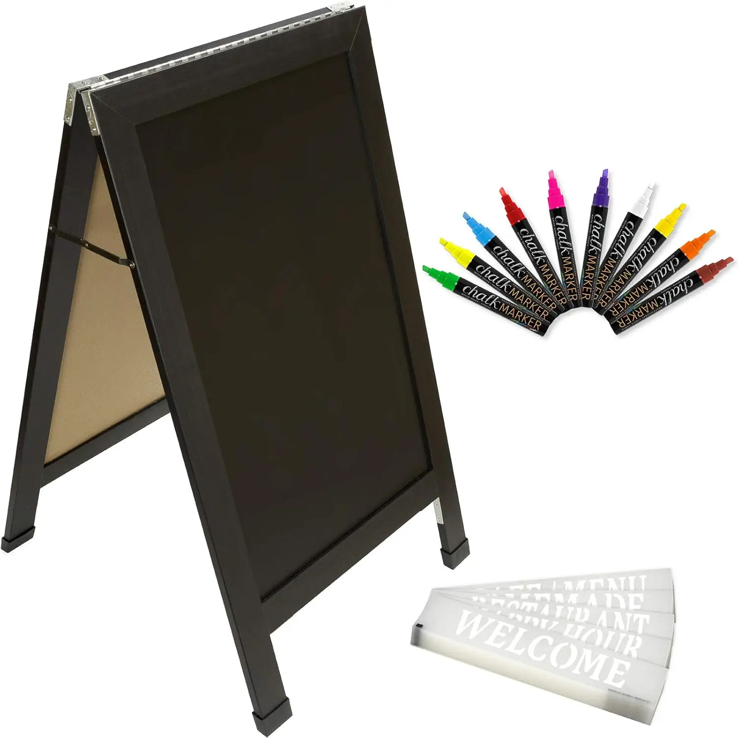 

Large Double-Sided 40x23 Heavy-Duty A-Frame Sidewalk Chalkboard Sign with Markers, Stencils, and Accessories