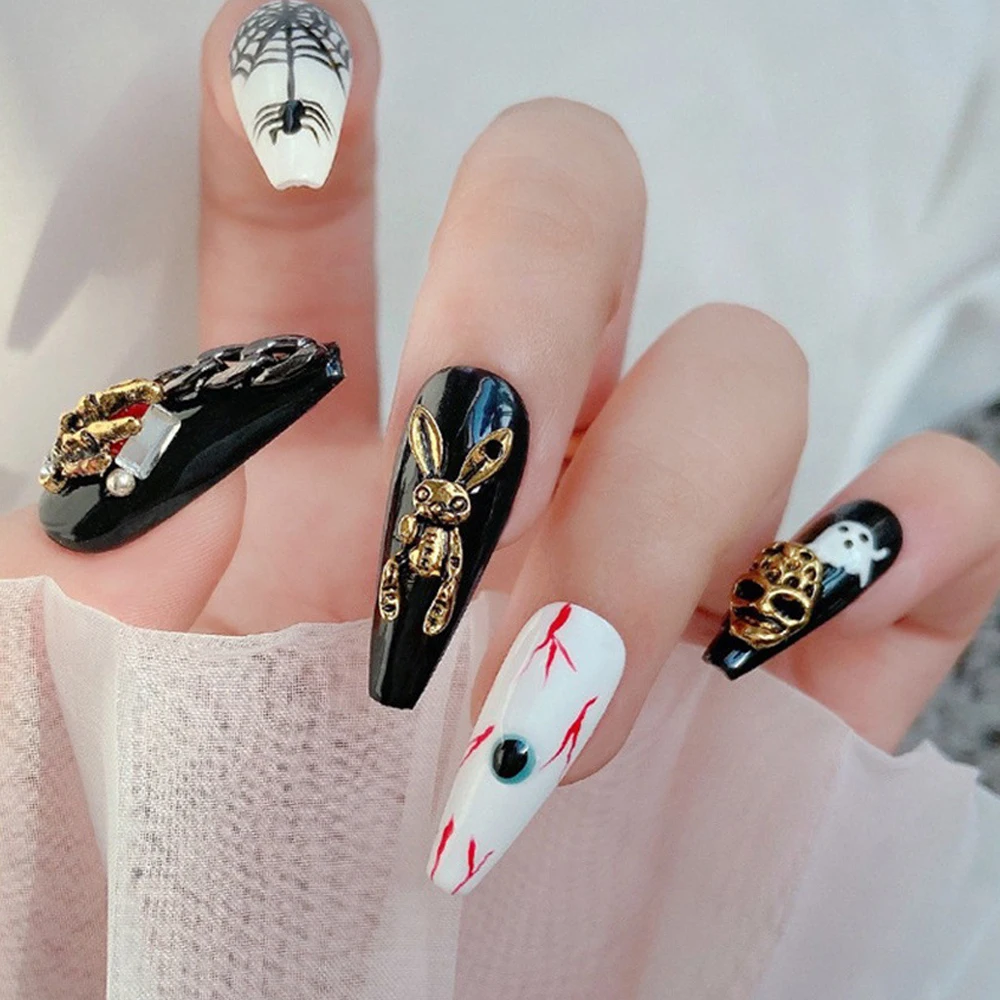 1~4PCS Halloween Decorations Complex Gorgeous Halloween Metal Nail Art Decoration Nail Decoration Halloween Party Trend Alloy