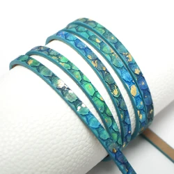1.2meter Cyan Soft Leather Cord,5mm Vintage Leather Strip,Golden Shiny Craft Cord,Bracelet MakingïžJewelry Necklace Cord