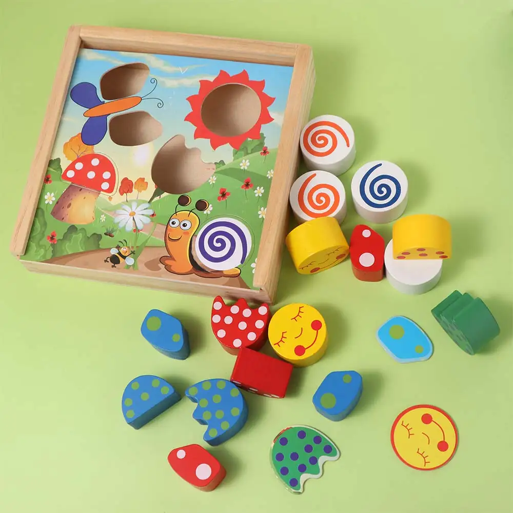 Jouets Montessori en bois de forme, jouet de développement pour l'éducation précoce, boîte de tri de formes de couleurs, puzzle de dessin animé, blocs assortis colorés