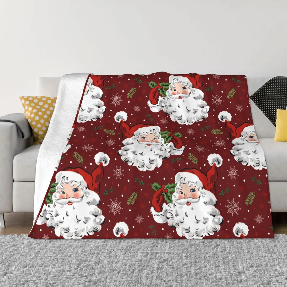 

Christmas Blankets Fleece All Season Santa Claus With Snowflake And Holly Soft Throw Blankets for Sofa Office Bedspread