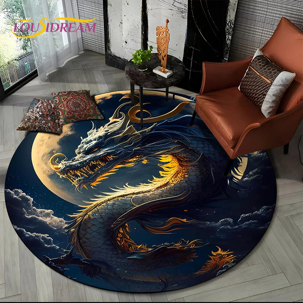 New Loong Chinese Style Dreamy Dragon Cartoon Round Carpet Rug for Bedroom Living Room Sofa Decoration,pet Decor Floor Mat