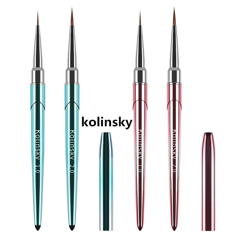 Kolinsky – brosse acrylique pour ongles, poignée colorée différente, poudre liquide, bricolage, dessin des ongles, Bruses pour Nail Art, 1 pièce