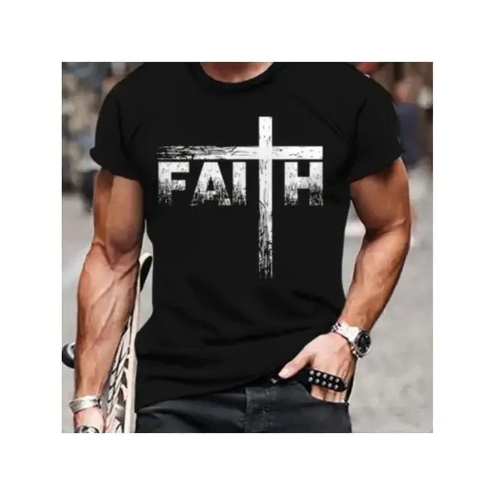 100% Cotton Golf Gift T-Shirt For Men and Women Men's Faith Print T-shirt, Casual Short Sleeve Crew Neck Tee, Men's Clothing For Outdoor