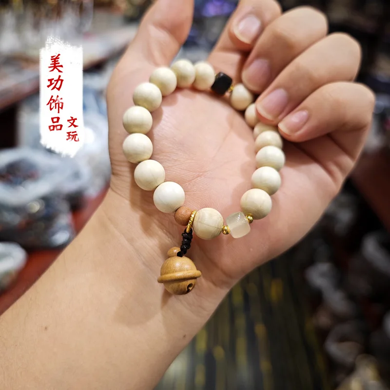 Abelia Bracelet Cultural Artifact Prayer Beads Bracelet Peach Wood Bell Ornaments Handmade Bracelet Women Handheld Bracelet