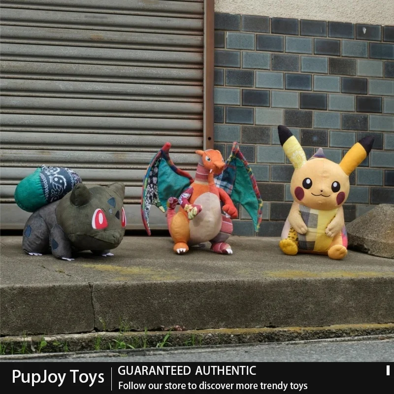 PokéMon Sean Wotherspoon Collaboration Plush Toy Pikachu Bulbasaur Charizard Vintage Patchwork Stuffed Doll  Anime Collectible