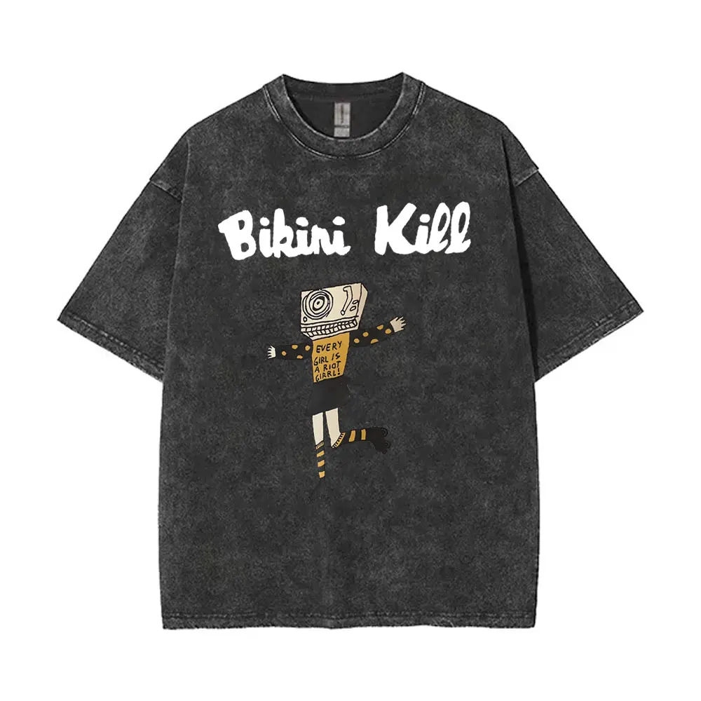 

Washed Vintage Punk Rock Band Bikini Kill Every Girl Is A Riot Girrl Graphic T-shirt Men Women Gothic Casual Oversized T Shirts
