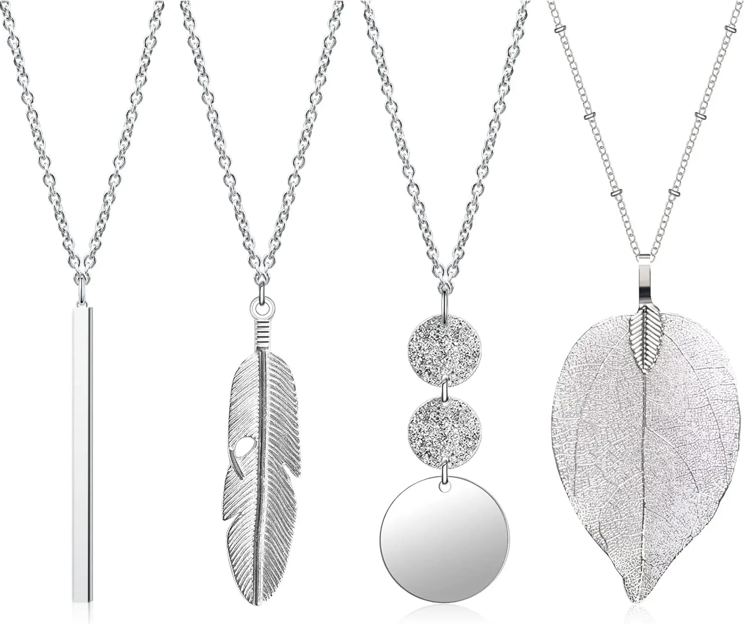 

4Pcs Long Pendant Necklaces for Women, Fashion Pendant Necklace Jewelry Long Sweater Necklaces Set