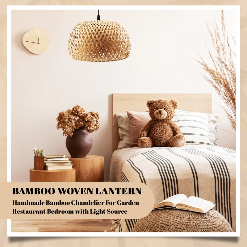 Lampu pencahayaan rotan buatan tangan, lampu gantung bambu Retro, Cafe Bar, Lounge untuk taman, restoran, kamar tidur dengan sumber cahaya