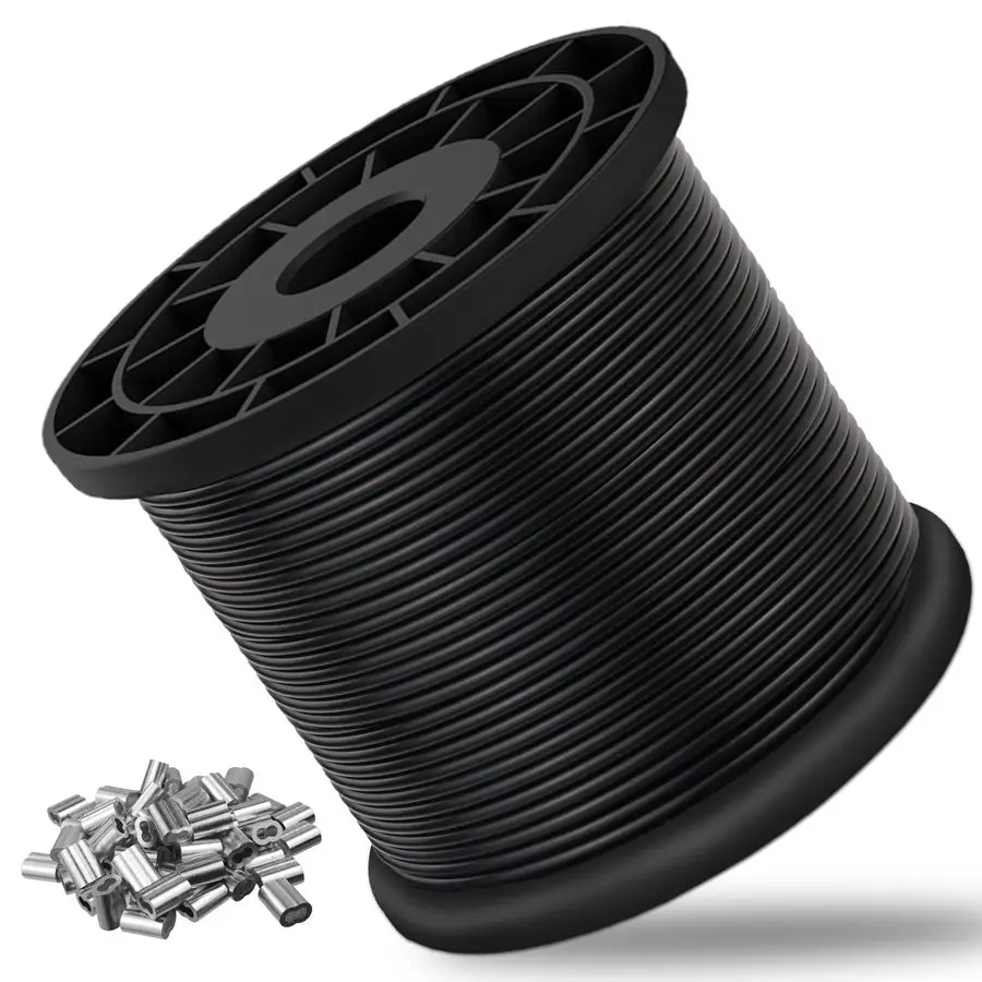 

Coated Wire Rope 304 Stainless Steel Coated Wire CableBlack, 1 16 OD to 3 32 x 500FT, with 200 Pcs Crimping SleevesCable for Str