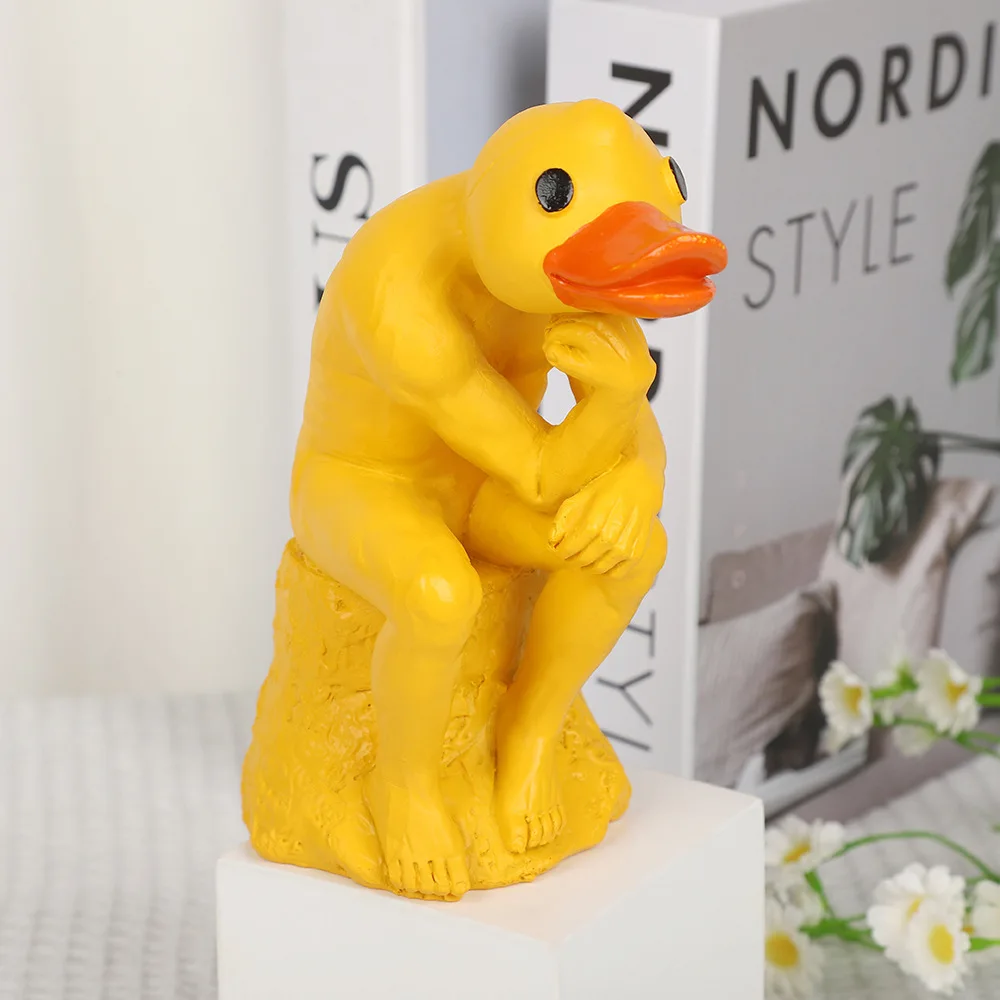 Thinking Duck Ornament Resin Crafts Decorative Niche Desktop Ornament Unnyl Funny Animal Duck Figures Room Outdoor Garden