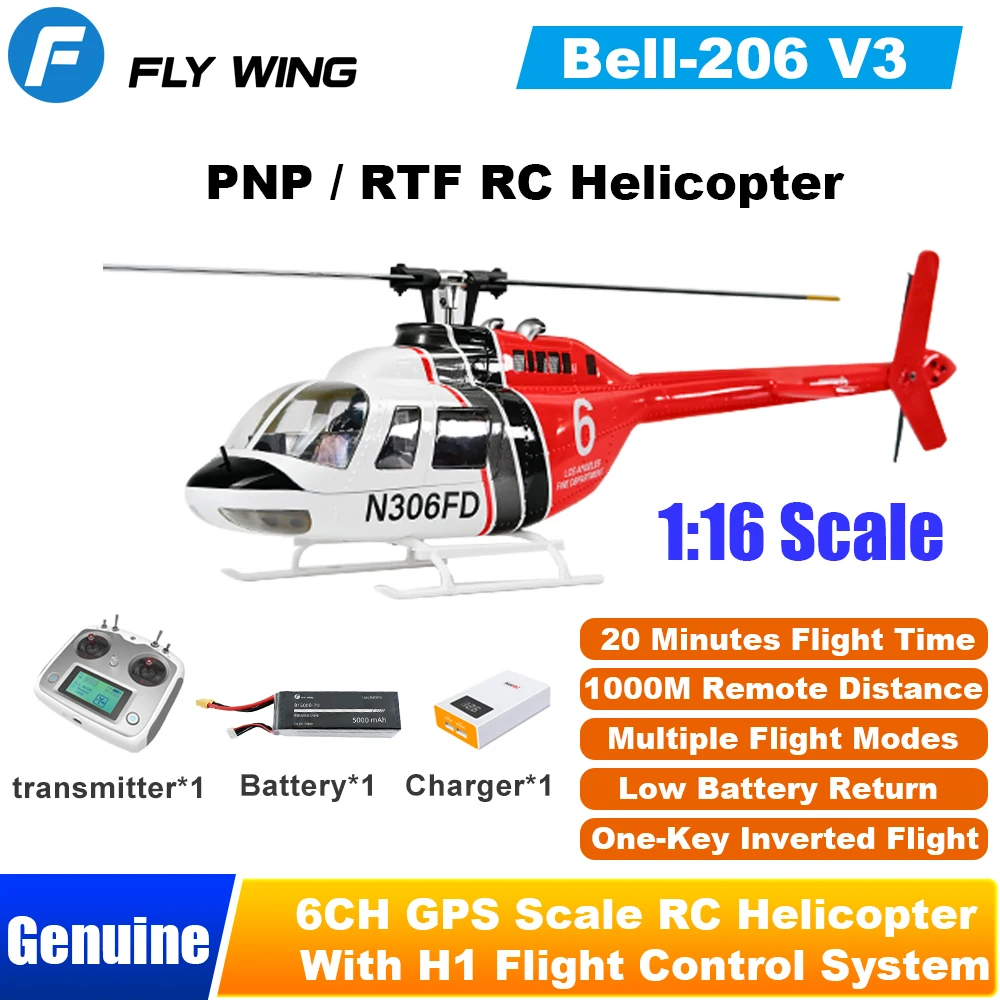 

Flywing Bell 206 RC Helicopter V3 6CH GPS Altitude Hold Two Rotor 1:16 RC Scale RTF Helicopter With H1 Flight Control System