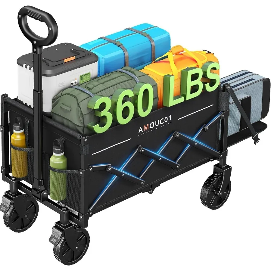 

Wagon Cart Foldable Collapsible Wagon Cart with 360 LBS Max Load Expandable Storage 90L Foldable Grocery Cart with 2 Cup Holder