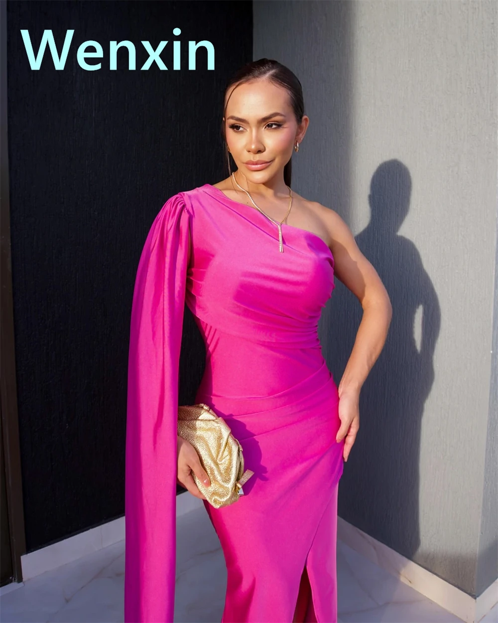 Robe de soirée sirène en Satin scintillant, personnalisée, asymétrique épaule dénudée, moderne, avec traîne, robes d'occasion spéciale